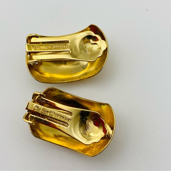 Vintage CHRISTIAN DIOR Earrings Dome Hoop Gold Tone - Picture 8 of 10